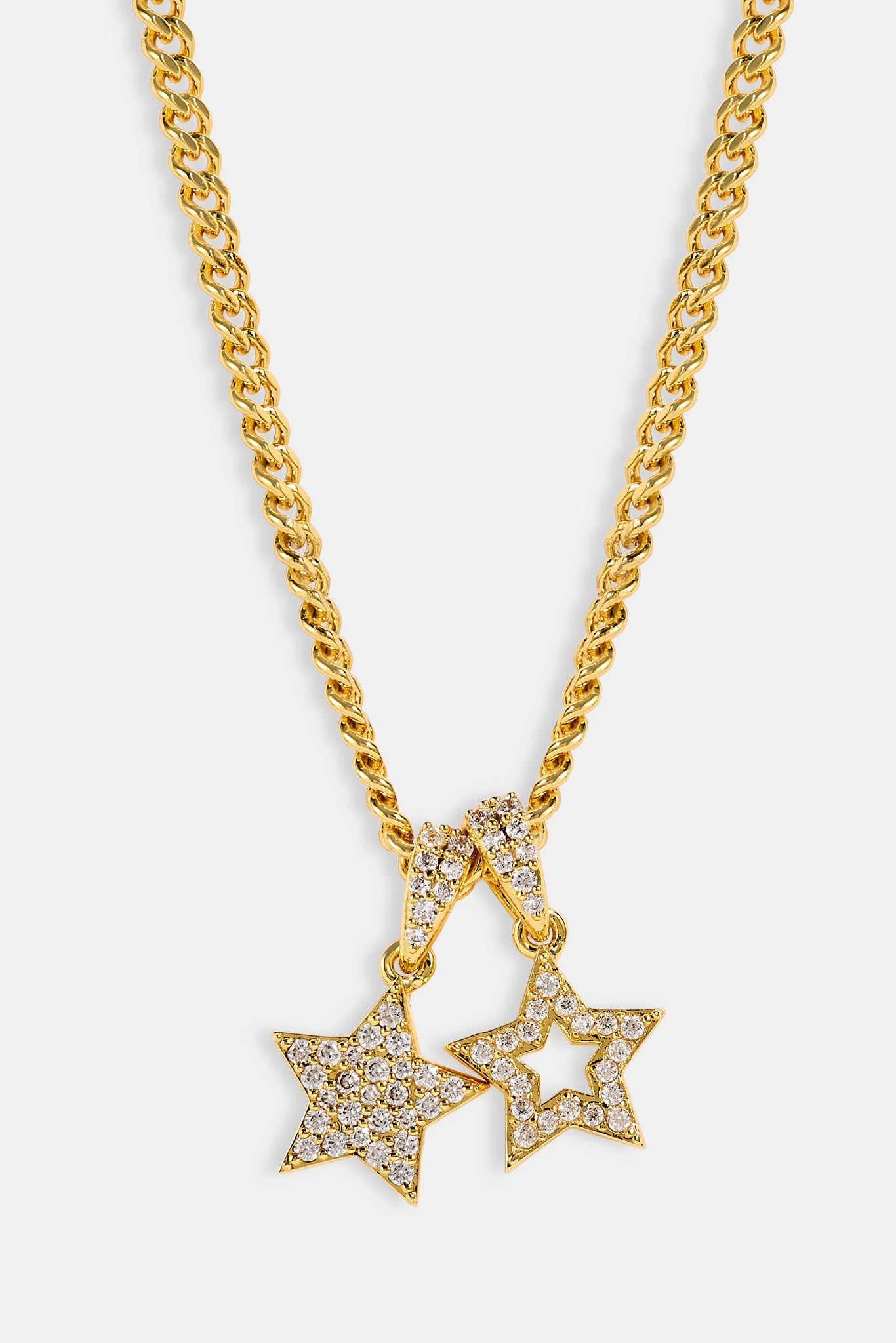 CZ Star & Outline Motif Necklace - 10mm - Gold